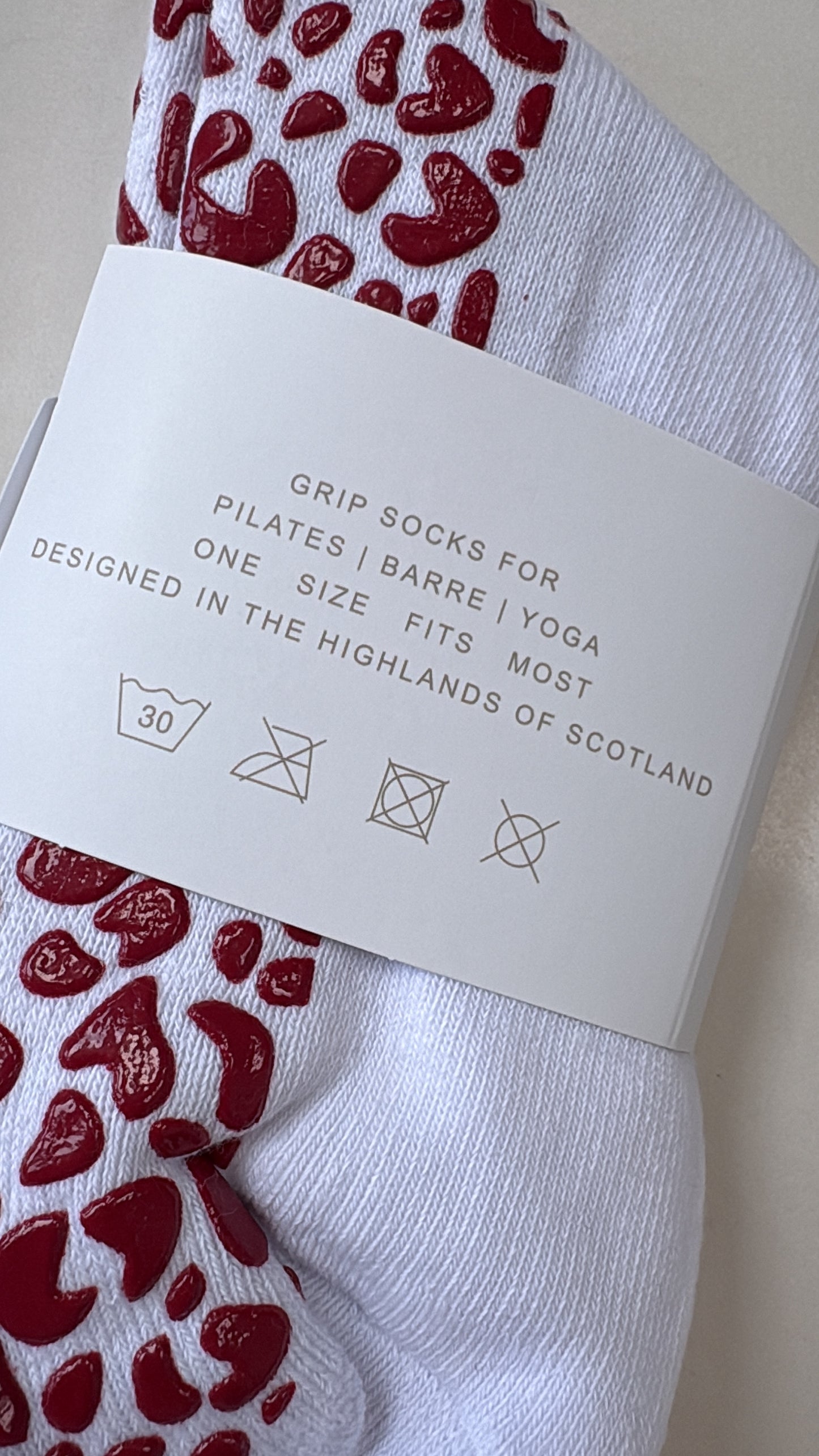 Burgundy animal print grip socks