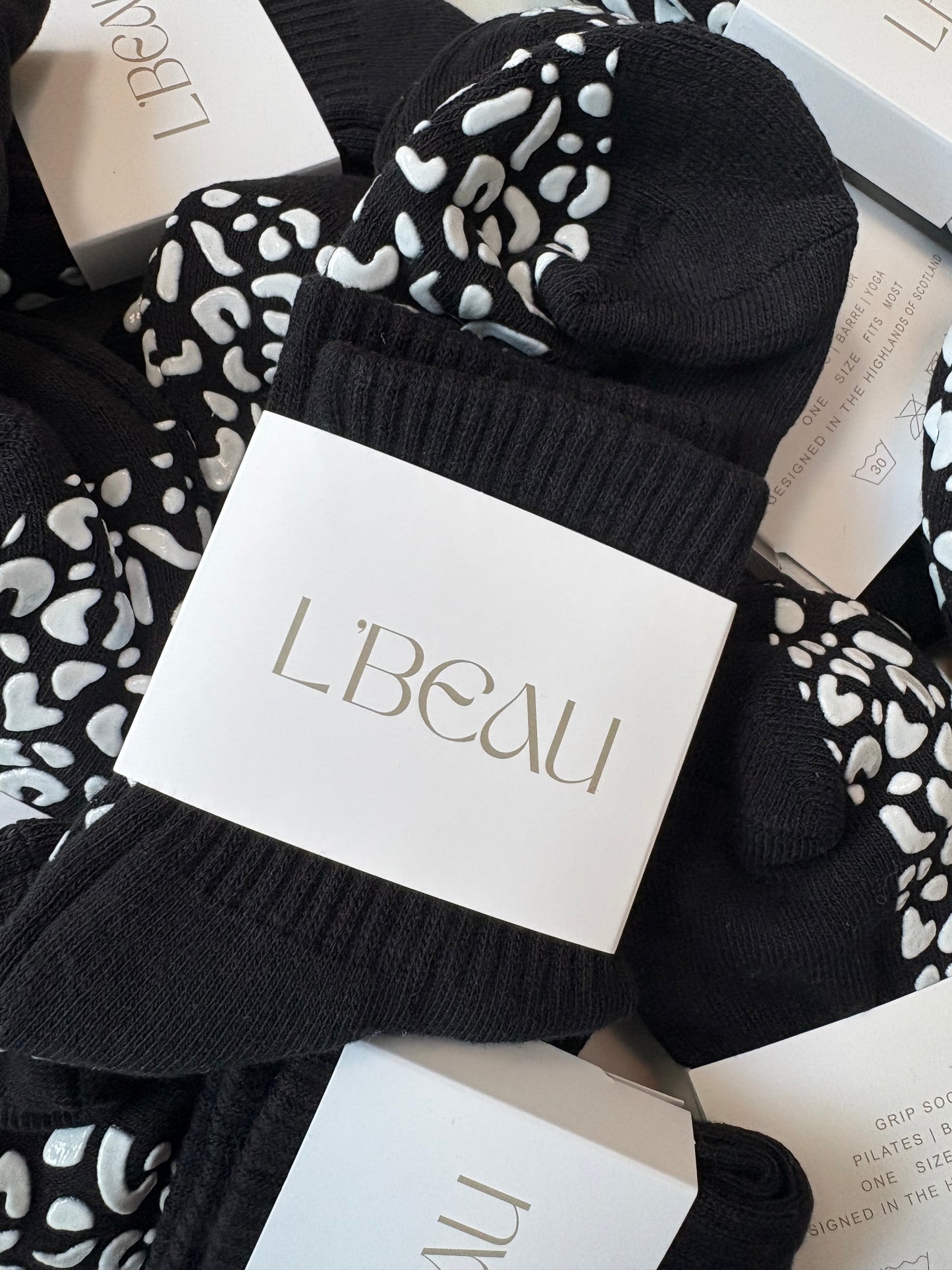 Black animal print grip socks