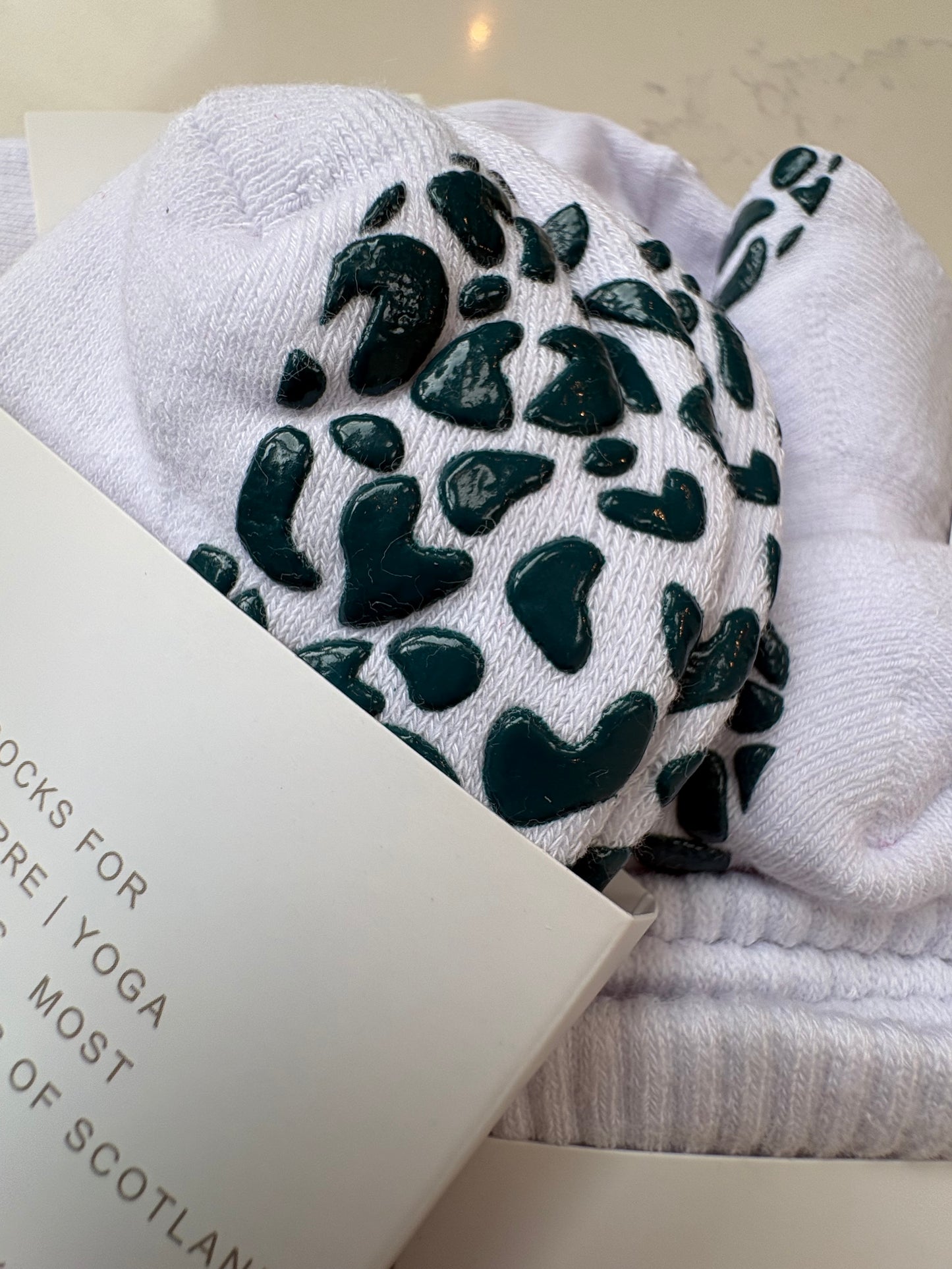 White and Teal animal print grip socks
