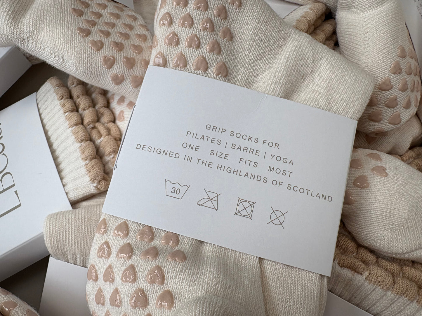 Cream and Taupe Heart grip socks