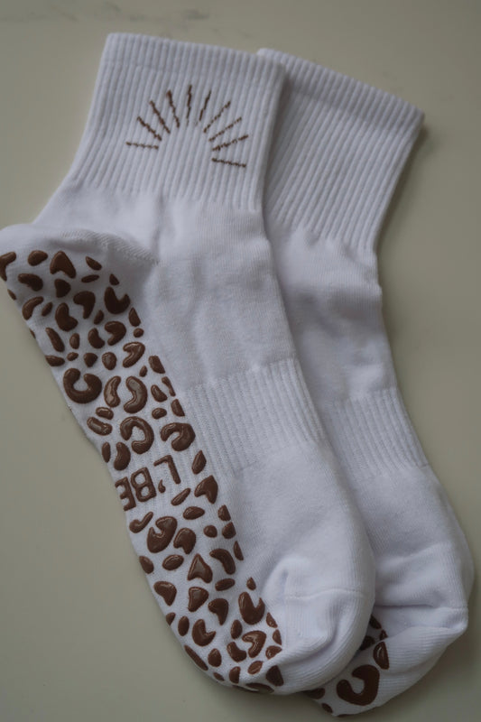 White animal print grip socks