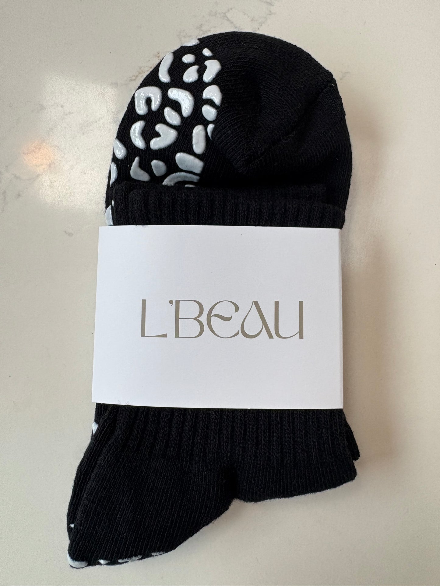 Black animal print grip socks