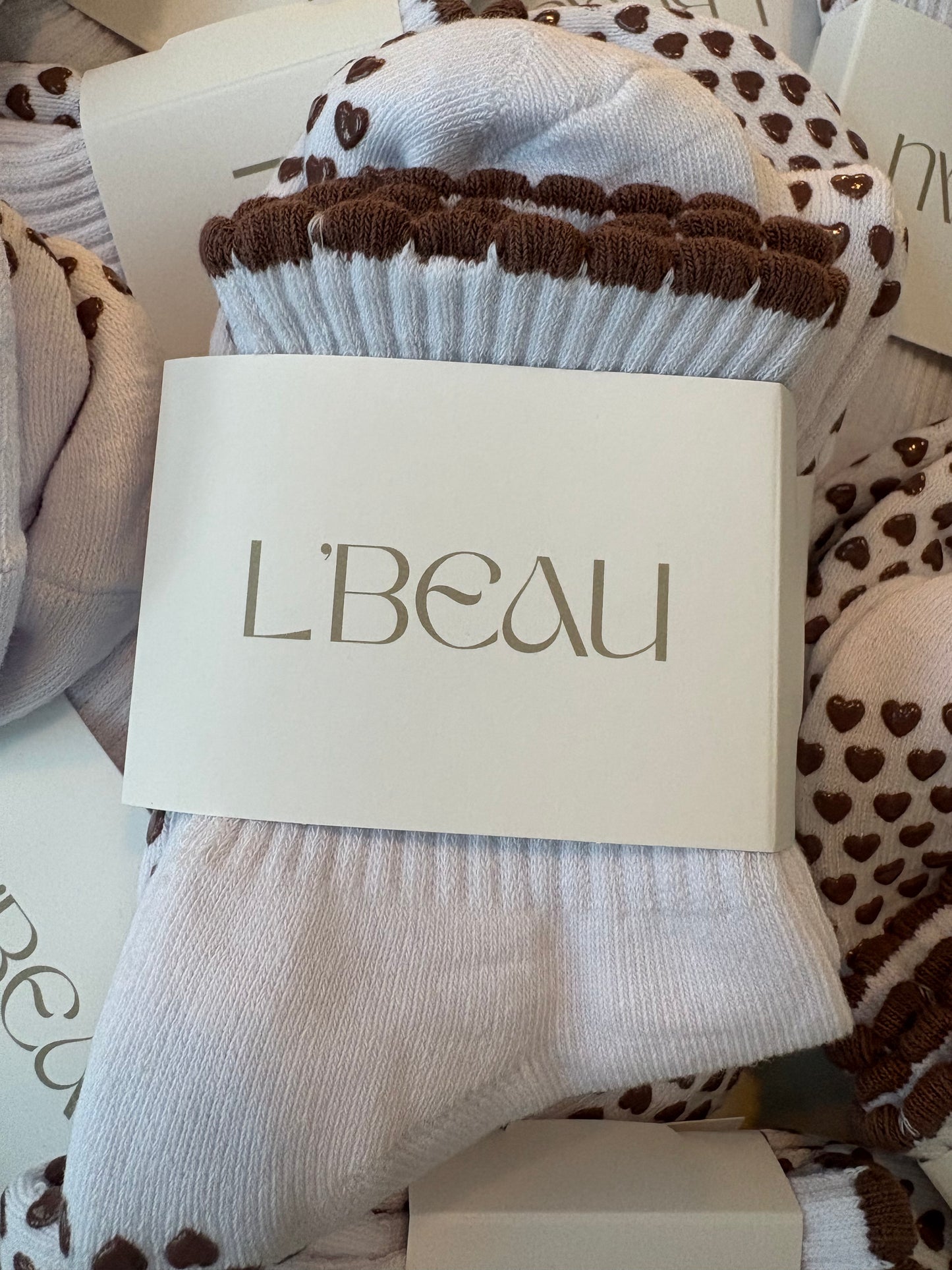 Brown heart grip socks